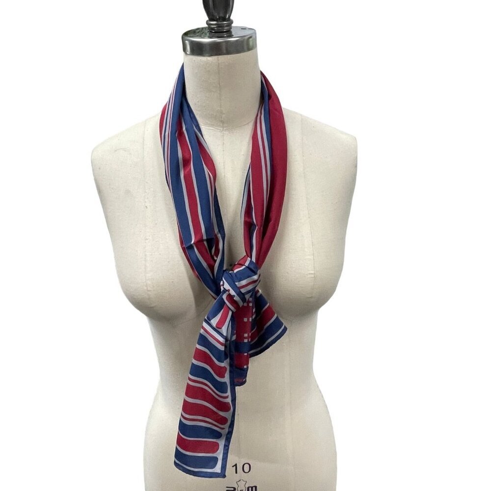 Vintage Veresa by Vera‎ Neumann Red & Blue Striped Polyester Scarf Made In Japan